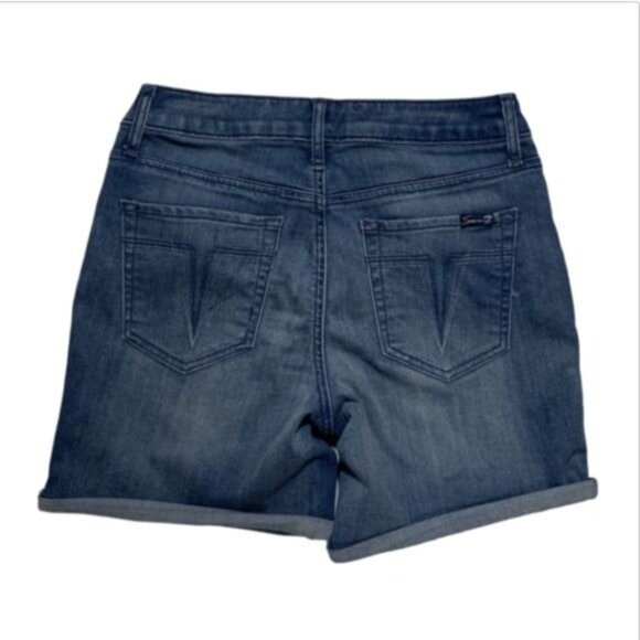 Seven7 Mid Rise Denim Shorts Womens 4 Blue Stretch Rolled Hem Casual - Picture 2 of 6